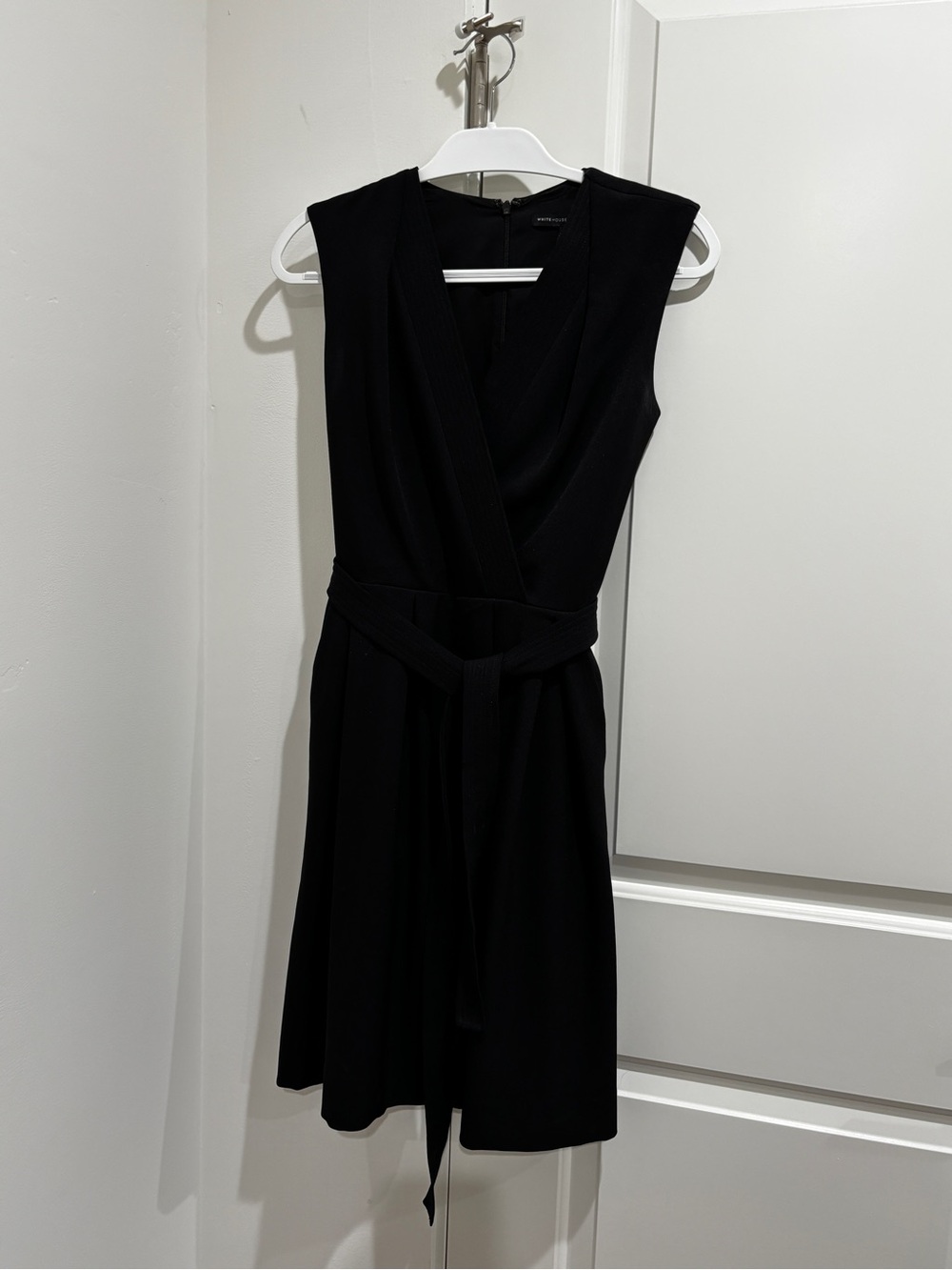 White House Black Market Black Sleeveless Wrap Dress with Tie Waist